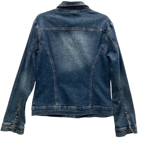 Prana Breathe Women's Blue Jean Jacket, Size XL, Distressed Denim Stretchy - Picture 5 of 8